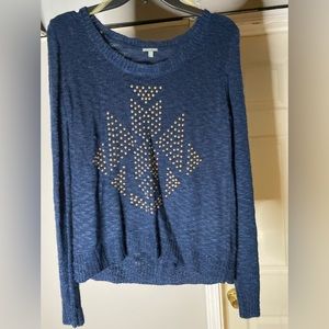 Cozy navy knit sweater with silver detail